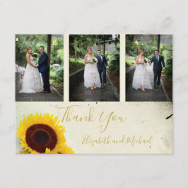 Cartão Postal Foto Rustic Sunflower Elegant Casamento Obrigado