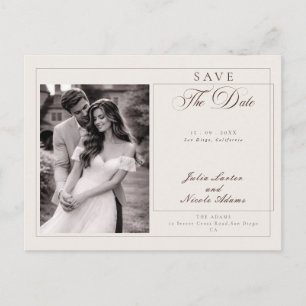 Cartão Postal Foto Save The Date em Caligrafia Marrom Clássica