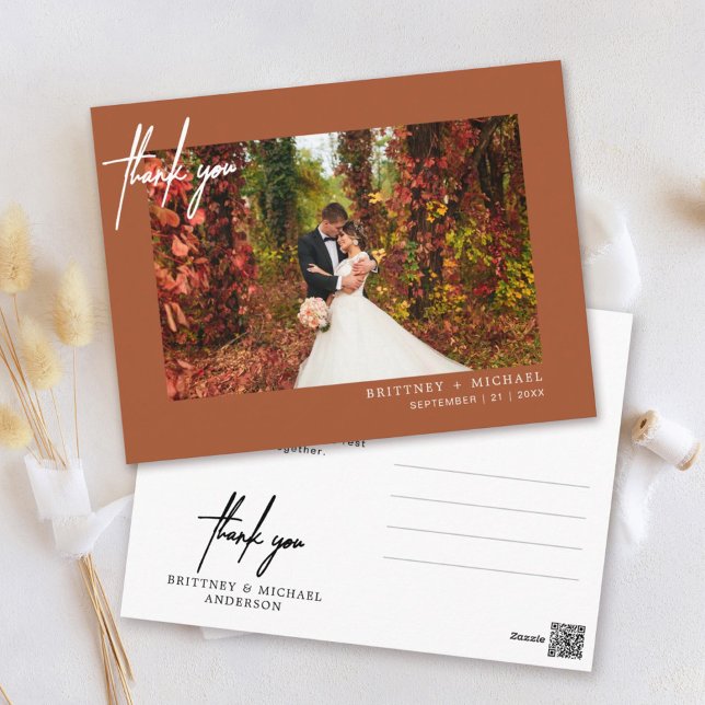 Cartão Postal Foto Simples, Com Letra Mão, Obrigado Terracotta (Criador carregado)