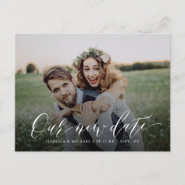 Cartão Postal Foto simples de caligrafia muda a data adiada