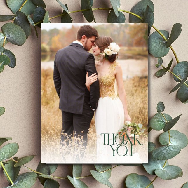 Cartão Postal Foto Simples De Casamento Verde De Hunter Obrigado (Simple Photo Hunter Green Wedding Thank You Postcard)