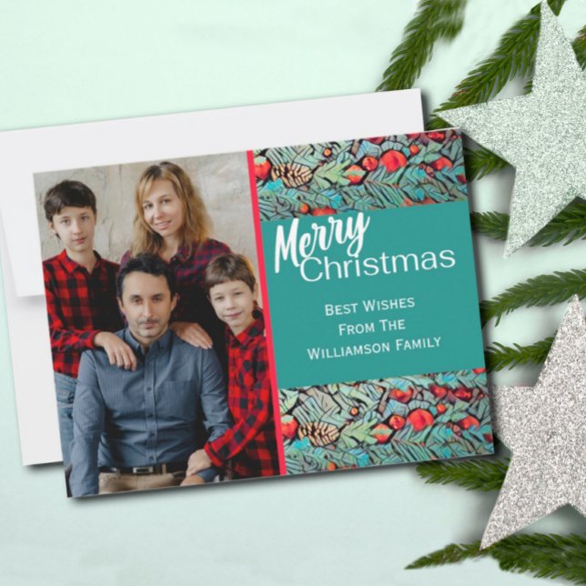 Cartão Postal Foto Verde e Vermelha de Natal Feliz  (Criador carregado)