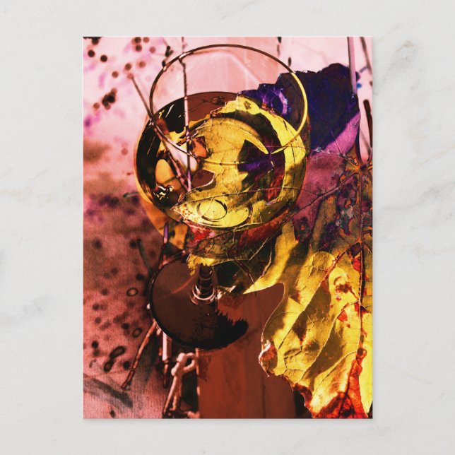 Cartão Postal Fotocolagem de cálice de vinho e folha de uva (Frente)