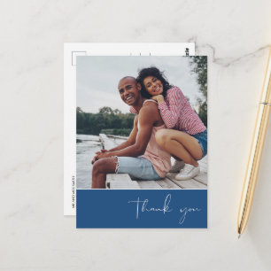 Cartão Postal Fotografia Azul de Casamento com Texto de Agradeci