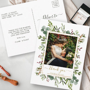 Cartão Postal Fotografia de agradecimento de casamento dourado b