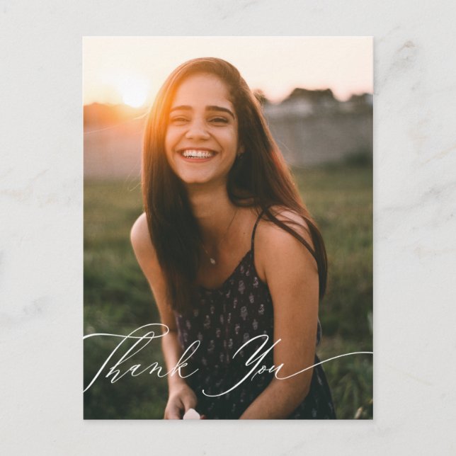 Cartão Postal Fotografia de Caligrafia Elegante Obrigado (Frente)