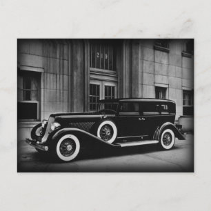 Cartão Postal Fotografia de carro antigo a preto e branco