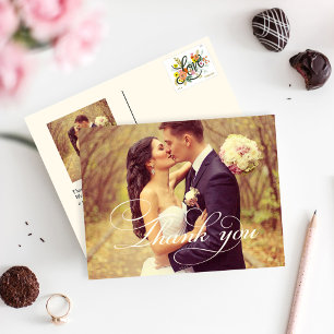 Cartão Postal Fotografia de casamento Agradecimento Flor de Marf