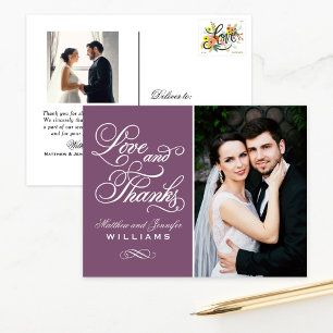 Cartão Postal Fotografia de casamento Plum Ornate Love and Thank