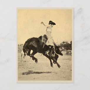 Cartão Postal Fotografia de Cowgirl de Rodeio Antigo em Cavalo S