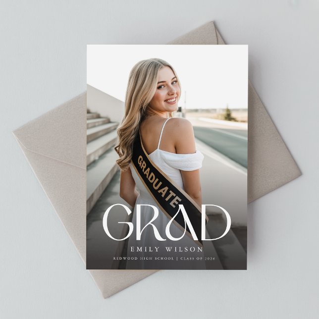Cartão Postal Fotografia de Graduado em Script Branco Obrigado p (Criador carregado)