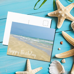 Cartão Postal Fotografia de Praia Marítima de Aniversário Feliz