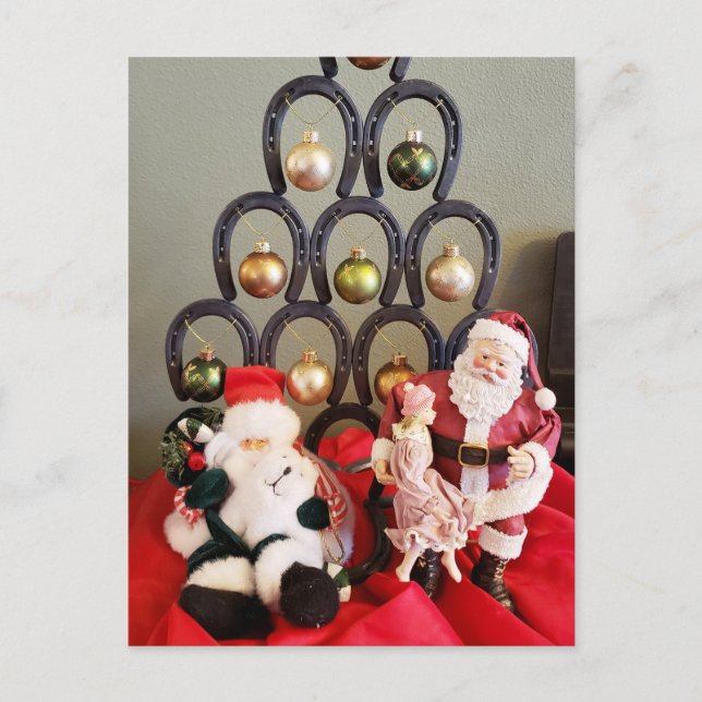 Cartão Postal Fotografia de Santa Clause, árvore de natal de fer (Frente)