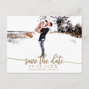 Cartão Postal Fotografia de Save The Date de casamento com calig