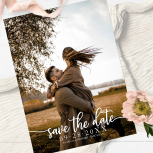 Cartão Postal Fotografia de Save The Date de Casamento com Calig