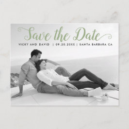 Cartão Postal Fotografia de Save the Date de casamento em verde 
