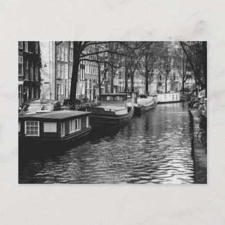 Cartão Postal Fotografia do Canal de Amsterdã Preto e Branco