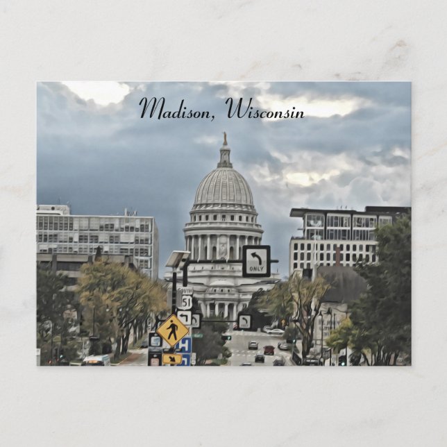 Cartão Postal Fotografia do Edifício do Capitólio de Madison, Wi (Frente)