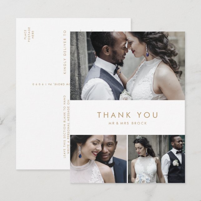 Cartão Postal Fotografia Dourada Chic 3 Muito Obrigado (Frente/Verso)