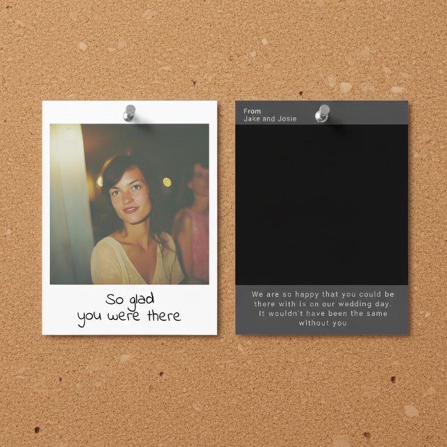 Cartão Postal Fotografia instantânea lembrança retro de casament (Instant photo style wedding thank you card. Double sided.)