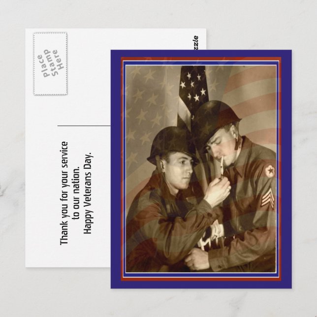 Cartão Postal Fotografia Militar Antiga Obrigado Veteranos Cartã (Frente/Verso)