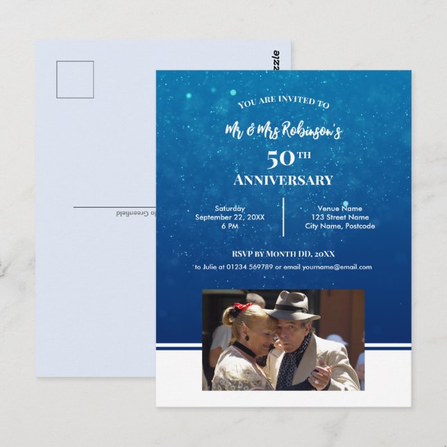 Cartão Postal Fotografia Personalizada do 50º Aniversário Água A (Frente/Verso)