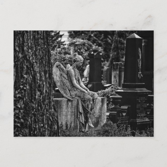 Cartão Postal Fotografia preto e branco anjo melancólico (Frente)