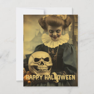 Cartão Postal Fotografia retrô menina bruxa má fofa de Halloween
