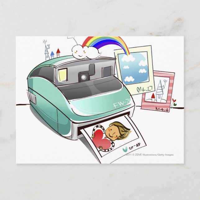 Cartão Postal Fotografia saindo de uma câmera instantânea (Frente)