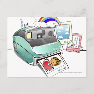 Cartão Postal Fotografia saindo de uma câmera instantânea