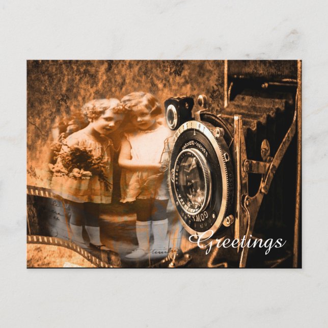 Cartão Postal Fotografia vítrea de duas crianças que posam (Frente)