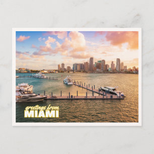 Cartão Postal Fotos de Barcos e Paisagem de Miami ao Pôr do Sol