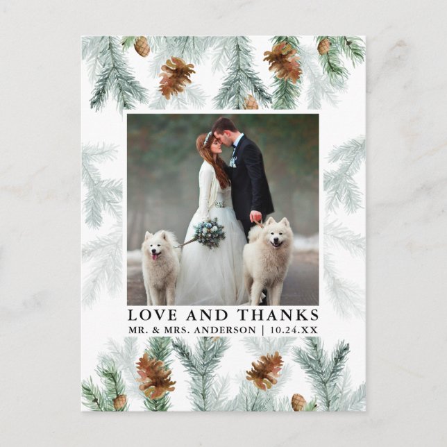 Cartão Postal Fotos de casamento de amor e gratidão de pinhas em (Frente)