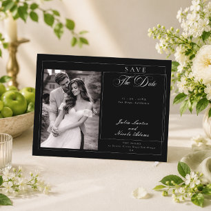 Cartão Postal Fotos de Save The Date de Caligrafia Preta Clássic