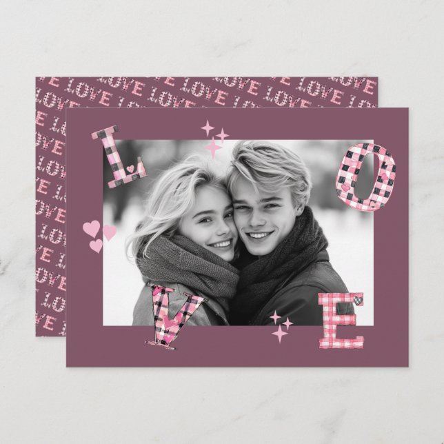 Cartão Postal Fotos personalizadas do Dia de os namorados Pink V (Frente/Verso)