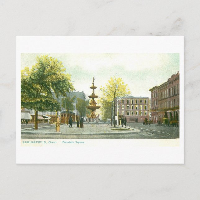 Cartão Postal Fountain Square Antiga, Springfield, Ohio (Frente)