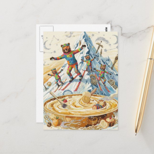 Cartão Postal four bears ski to a bowl of porridge  (Frente/Verso In Situ)