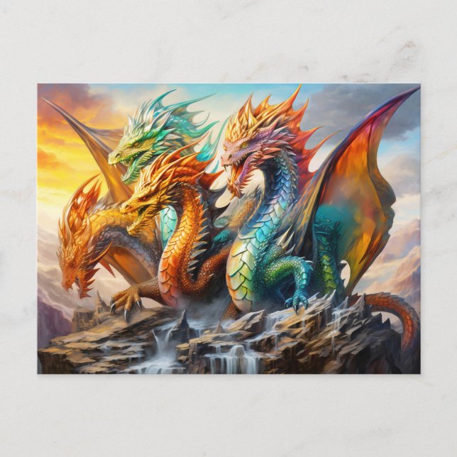 Cartão Postal Fourfold Fury – Chinese Airbrush Dragon with Multi (Frente)