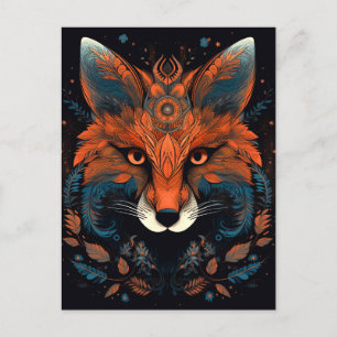 Cartão Postal Fox Abstrato Surreal Modern Boho Fantasy Art