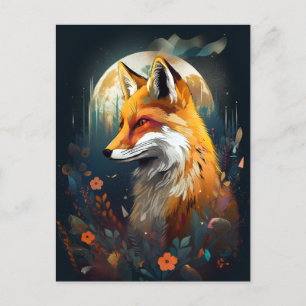 Cartão Postal Fox Abstrato Surreal Modern Boho Fantasy Art
