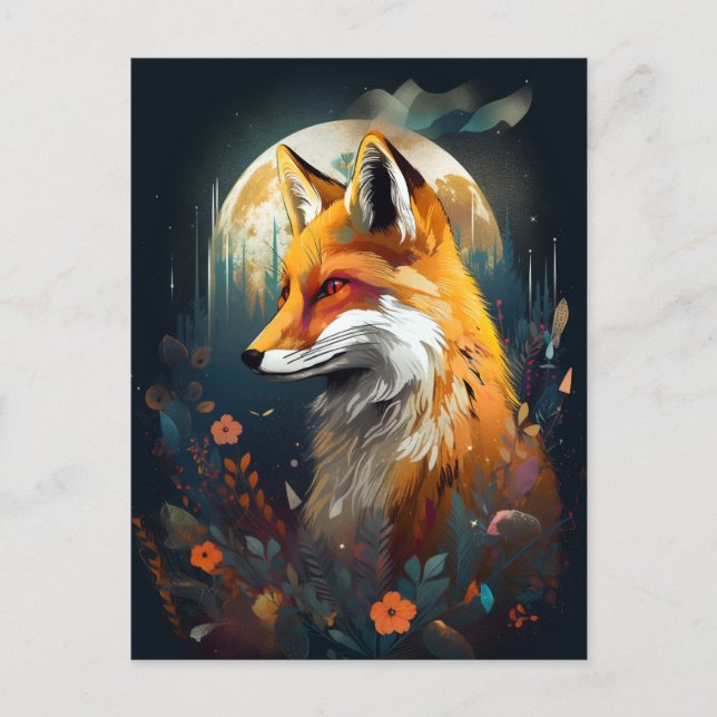 Cartão Postal Fox Abstrato Surreal Modern Boho Fantasy Art (Frente)