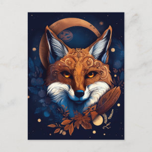 Cartão Postal Fox Abstrato Surreal Modern Boho Fantasy Art