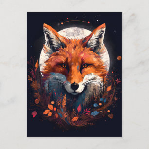 Cartão Postal Fox Abstrato Surreal Modern Boho Fantasy Art