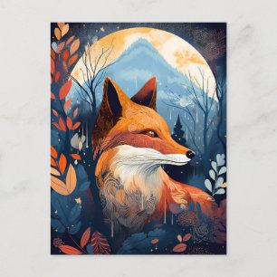 Cartão Postal Fox Abstrato Surreal Modern Boho Fantasy Art