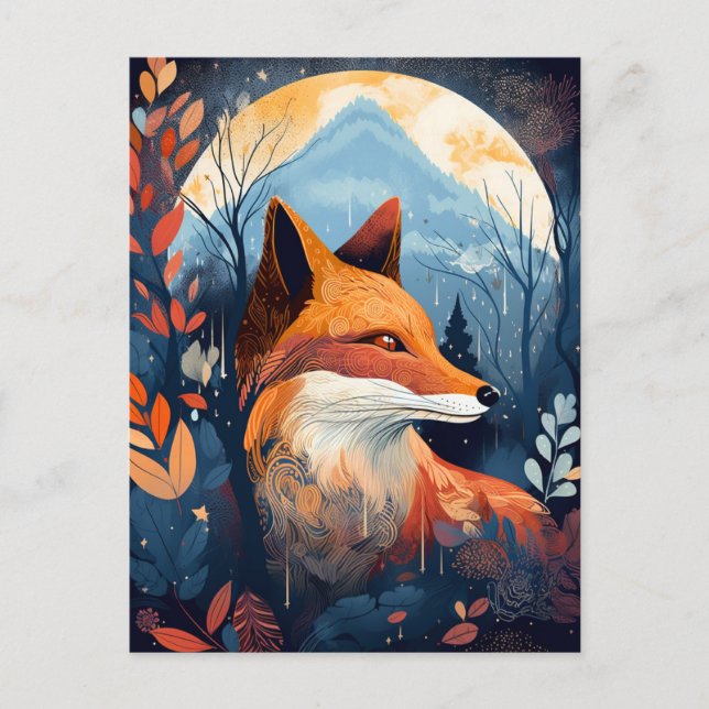 Cartão Postal Fox Abstrato Surreal Modern Boho Fantasy Art (Frente)