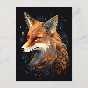 Cartão Postal Fox Abstrato Surreal Modern Boho Fantasy Art