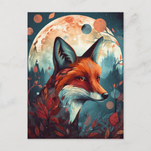 Cartão Postal Fox Abstrato Surreal Modern Boho Fantasy Art