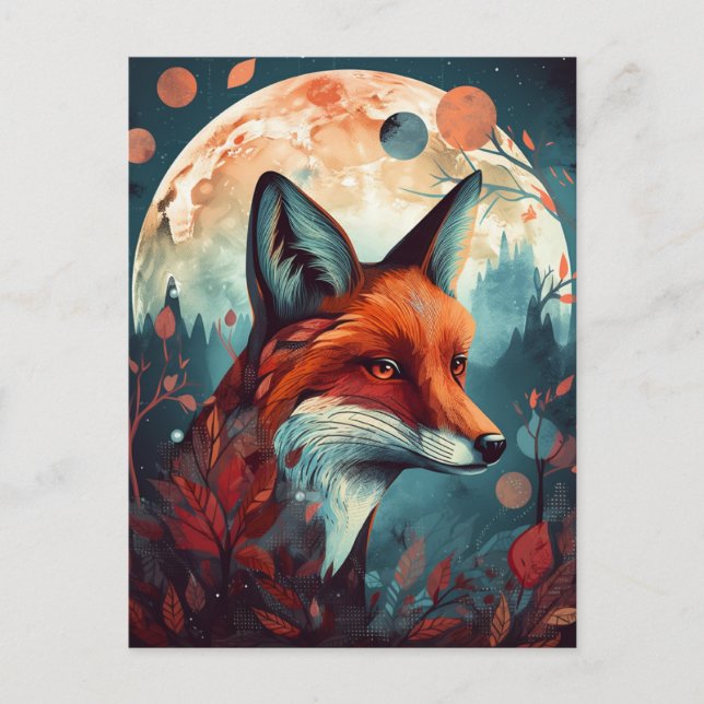 Cartão Postal Fox Abstrato Surreal Modern Boho Fantasy Art (Frente)