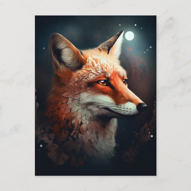 Cartão Postal Fox Abstrato Surreal Modern Boho Fantasy Art (Frente)