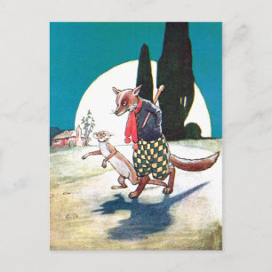 Cartão Postal Fox e Weasel debaixo da lua cheia